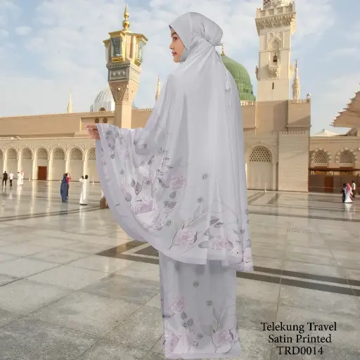 Telekung Travel Satin Printed (Awning Moss Crepe Berdagu) in TRD0014